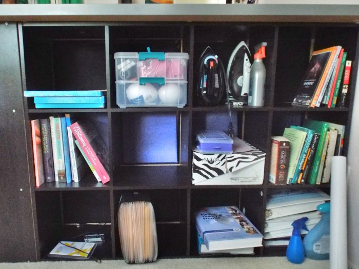 Additional craft supplies. I have slots for my sewing books, wig supplies, paints, irons, PDF patterns, and some miscellaneous books.