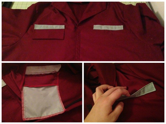 Close up of the pocket details. The silver strip on the right breast is unstitched at the top to allow my commissioner a space to attach his ID badge.