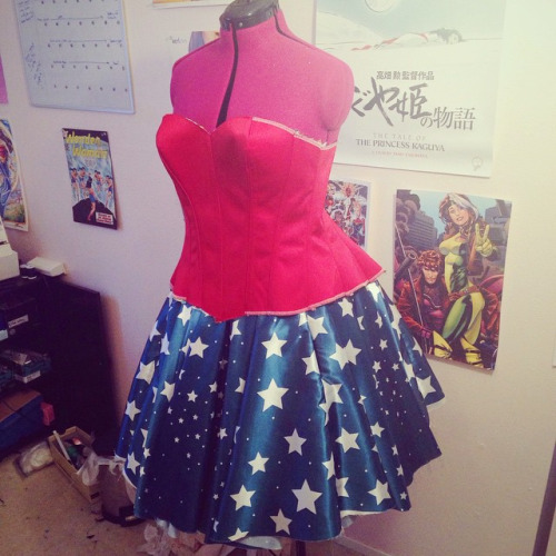 Prior to adding horsehair braid to the skirt and finishing the corset. 