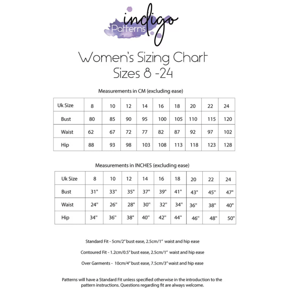 Screenshot of IndigoJinjo's size chart. 